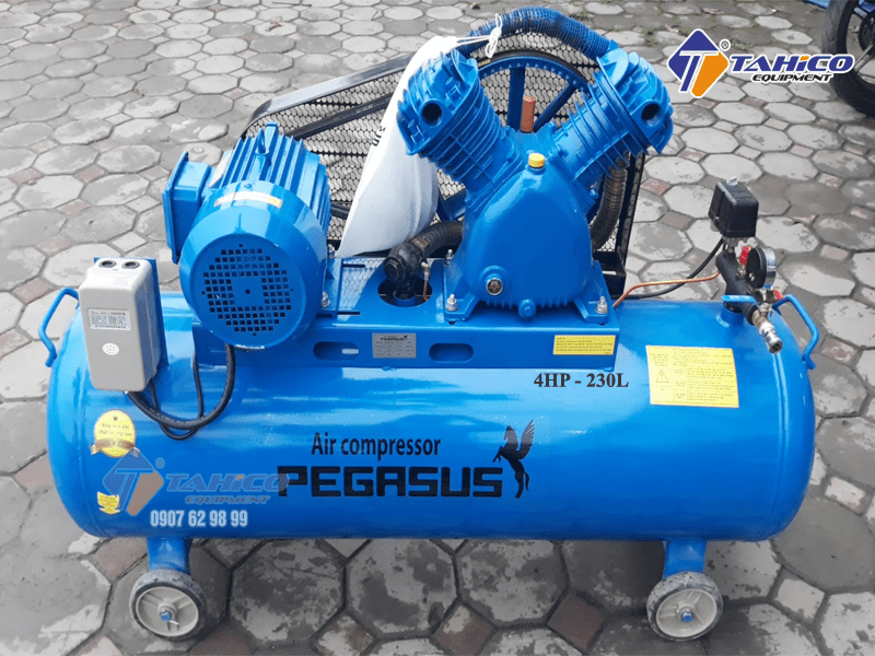 Máy nén khí dây đai Pegasus 4HP dùng điện 1 pha TM-W-0.36/8-230L được sản xuất trên dây chuyền hiện đại, kiểm tra chất lượng kỹ càng, đáp ứng được nhu cầu khách hàng