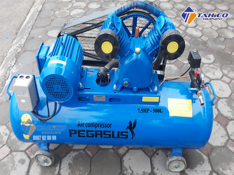 Máy nén khí dây đai Pegasus 7.5HP 1 cấp dùng điện 3 pha TM-W-0.67/8-500L sở hữu dung tích lên tới 500 lít nên người dùng có thể kết nối cùng lúc các thiết bị sử dụng khí nén