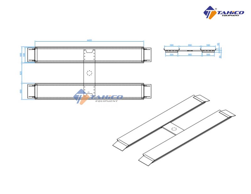 Kích thước bàn nâng cầu nâng 1 trụ chữ H lắp nổi