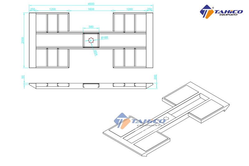 Kích thước bàn nâng cầu nâng 1 trụ chữ I