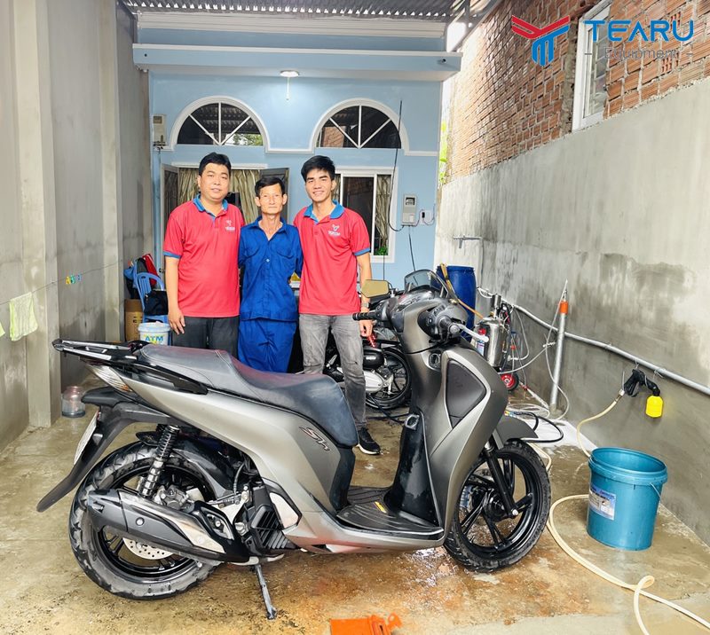 Lắp đặt tiệm rửa xe máy cho chú Bắc ở Tuy Phước - Bình Định