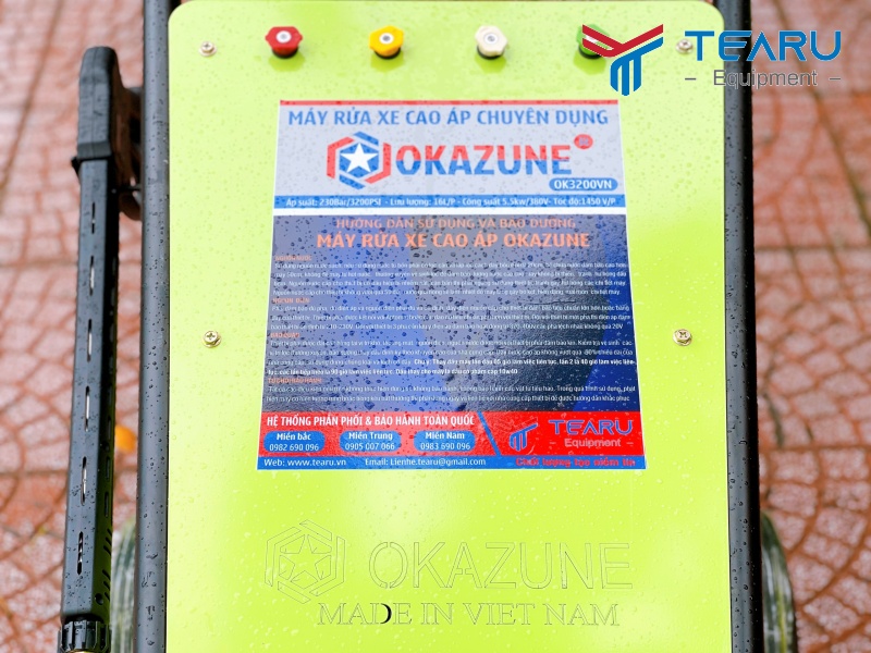 Các thông số kỹ thuật máy rửa xe áp lực cao Okazune OK3200VN 5.5Kw khá đầy đủ