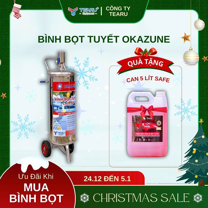 Mua bình bọt tuyết inox Okazune tặng 5 lít bọt tuyết Safe