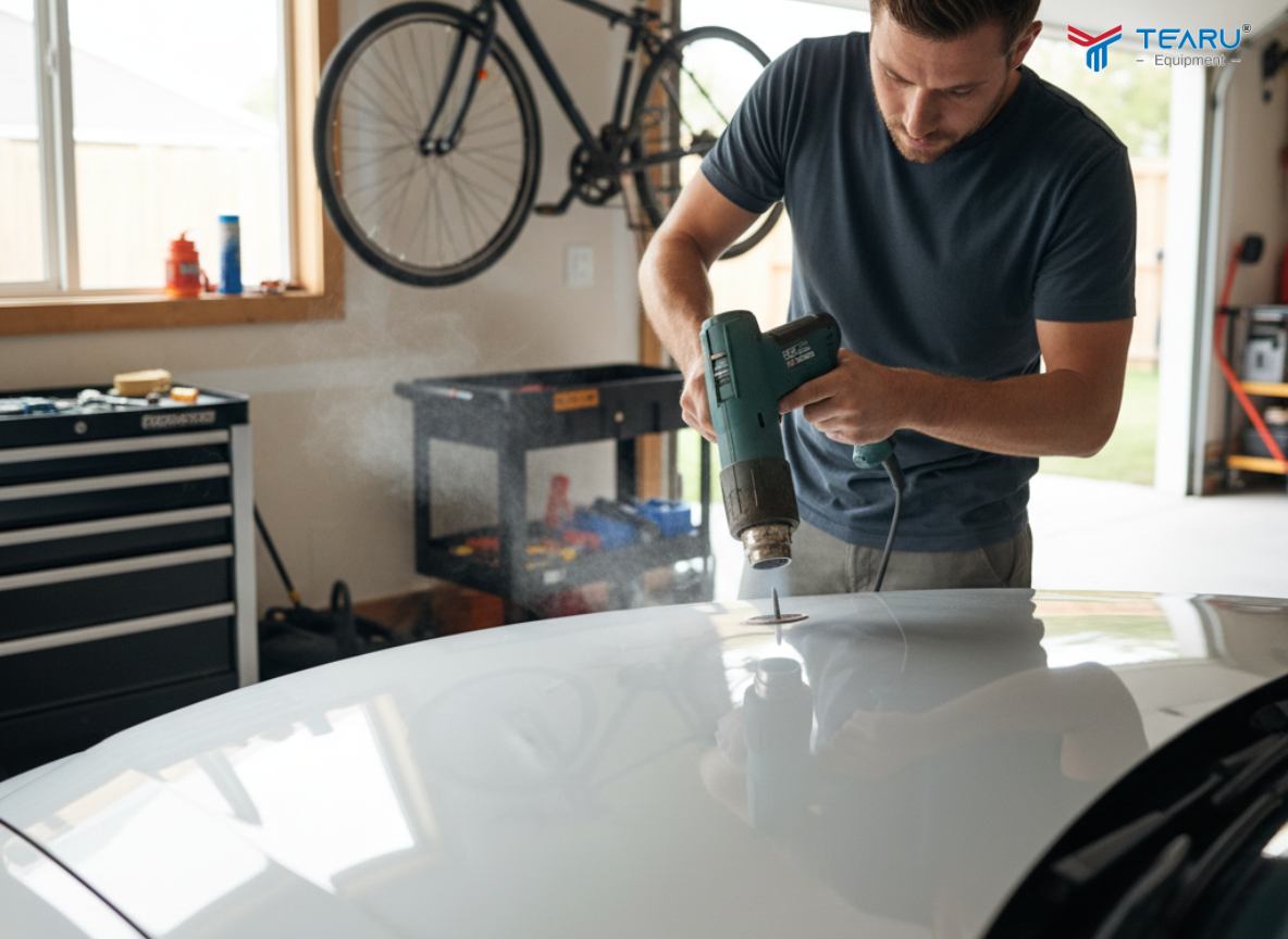 Sử dụng súng thổi hơi nóng xử lý vết móp tại nhà