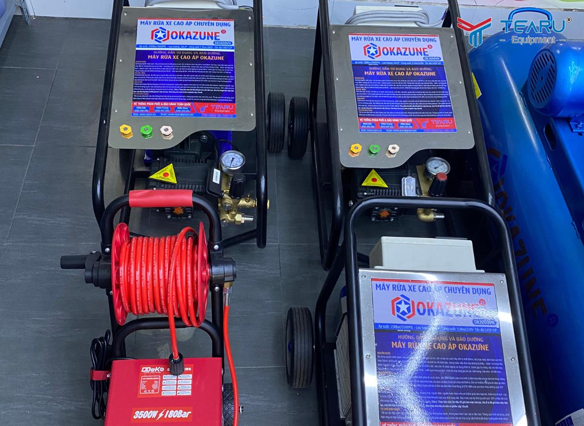 Mẫu máy rửa xe cao áp okazune có nhiều mức công suất phù hợp với mọi nhu cầu.