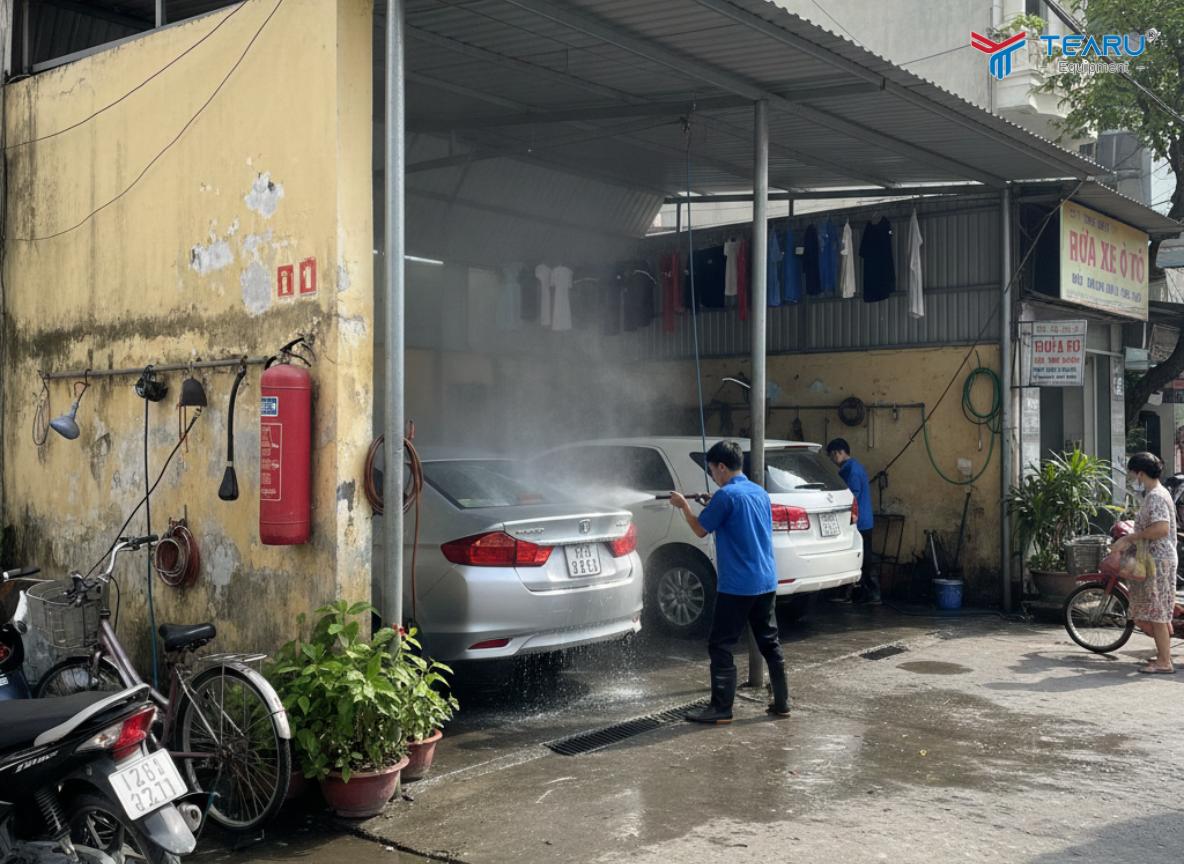 Tiệm rửa xe cần lưu ý Không để vật dễ cháy gần nguồn điện, động cơ