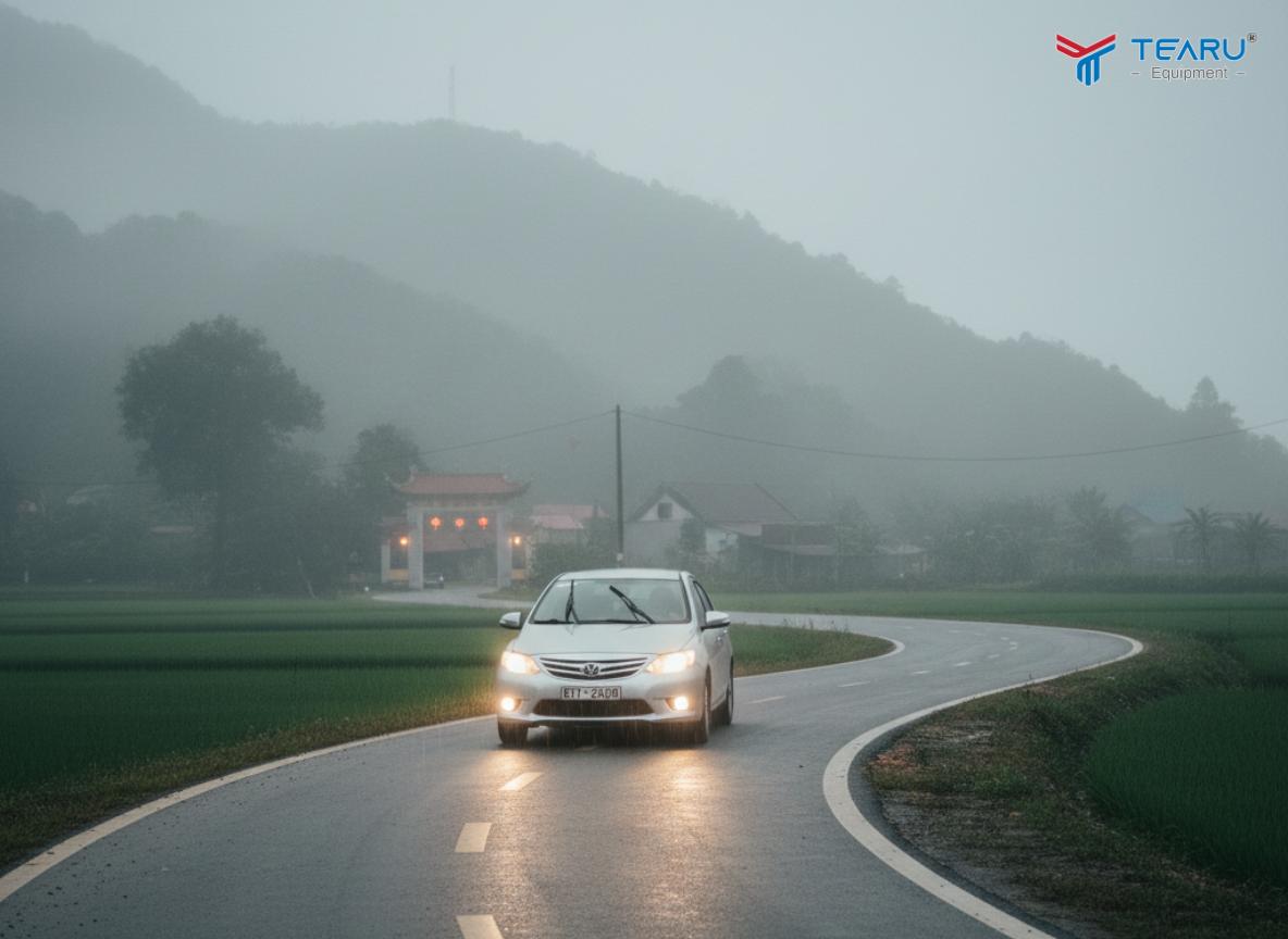 Khi lái xe trong điều kiện thời tiết xấu cần giữ khoảng cách an toàn với xe trước