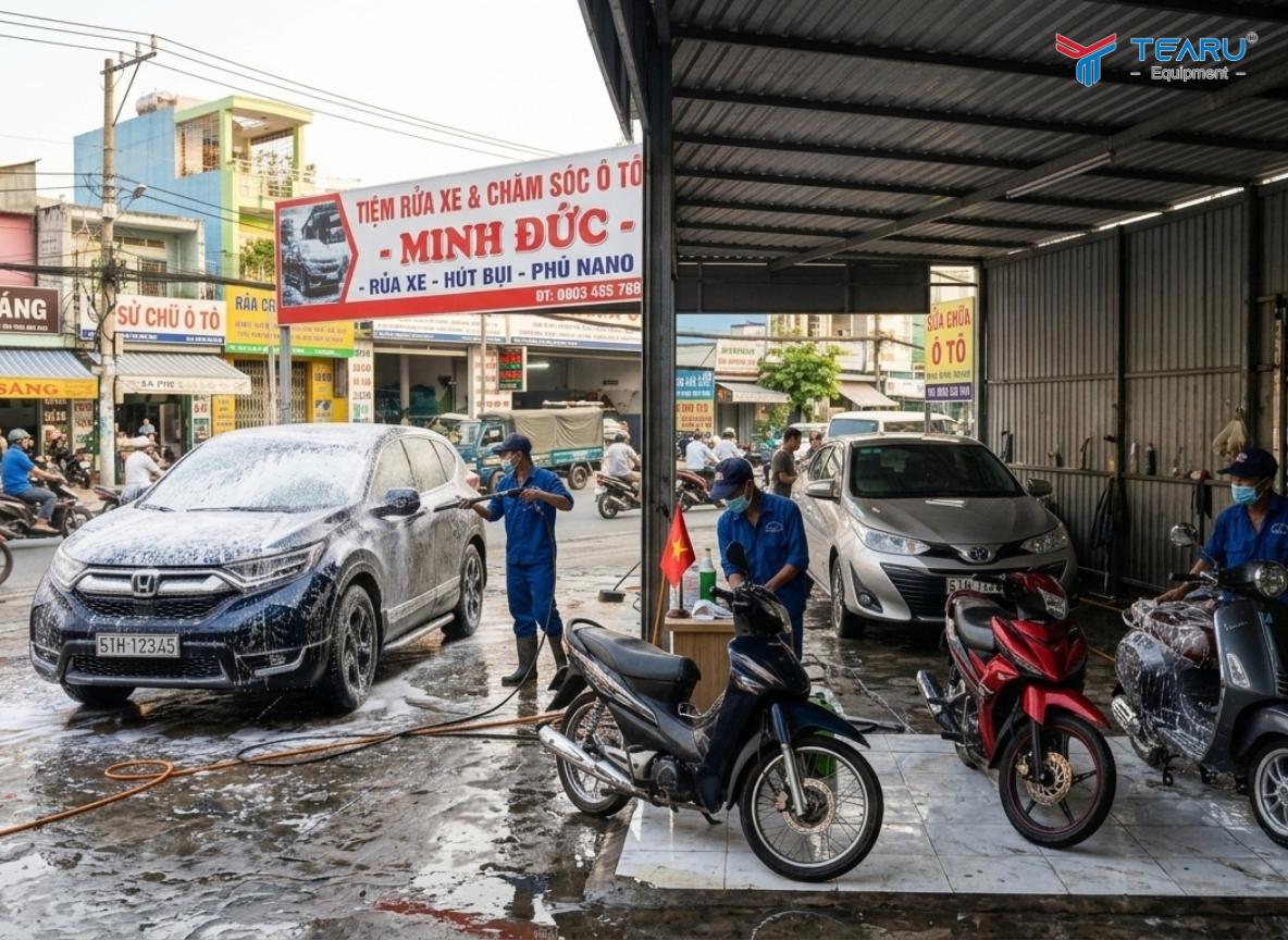 Tiệm rửa xe vẫn phải đăng ký kinh doanh để tránh bị phạt khi kiểm tra