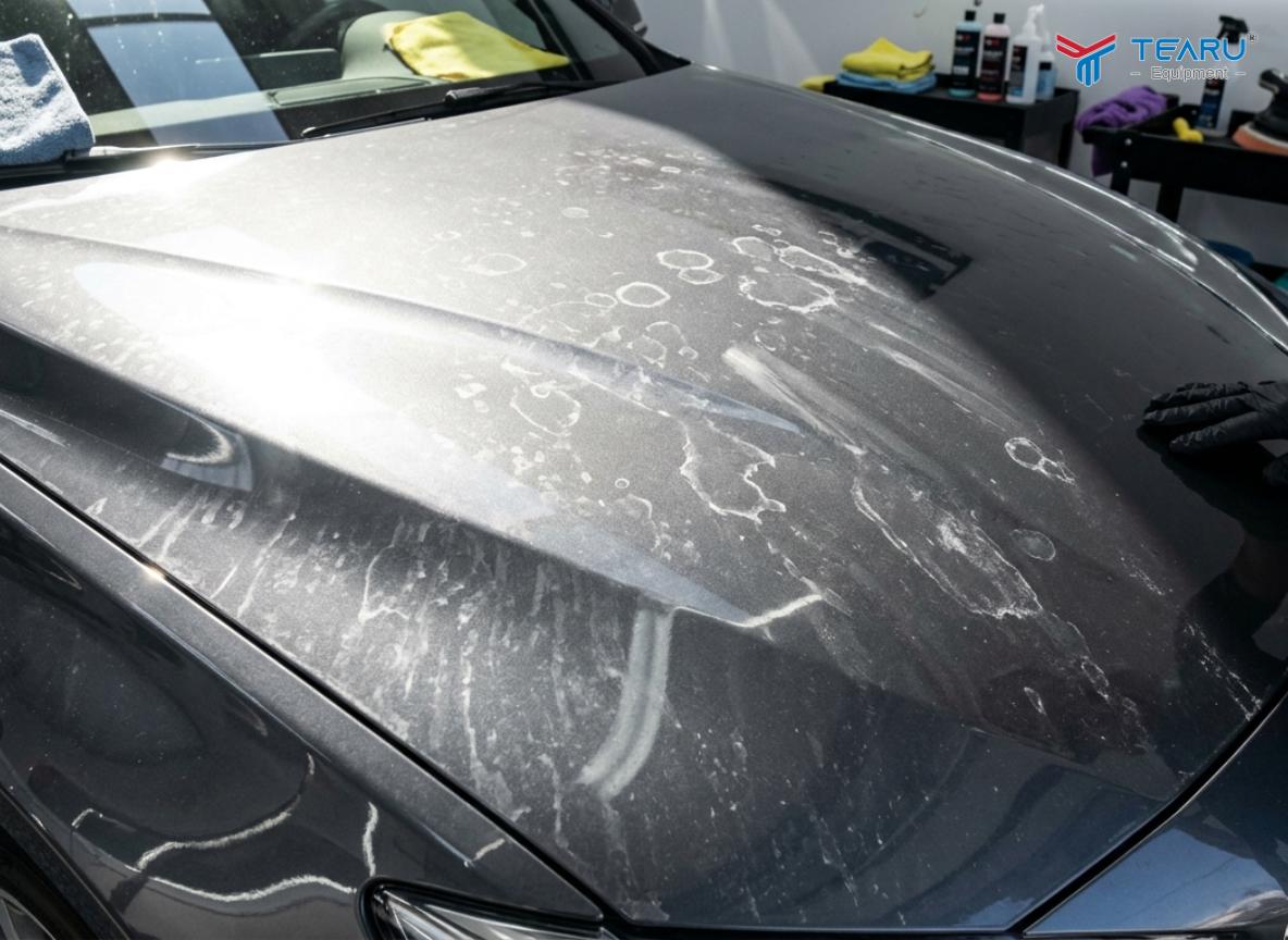 Rửa Xe Bằng Nước Giếng Có Gây Hại Không? Sự Thật Bạn Cần Biết 2 Rửa xe bằng nước giếng làm đọng cặn canxi trên bề mặt xe ảnh hưởng đến lớp sơn