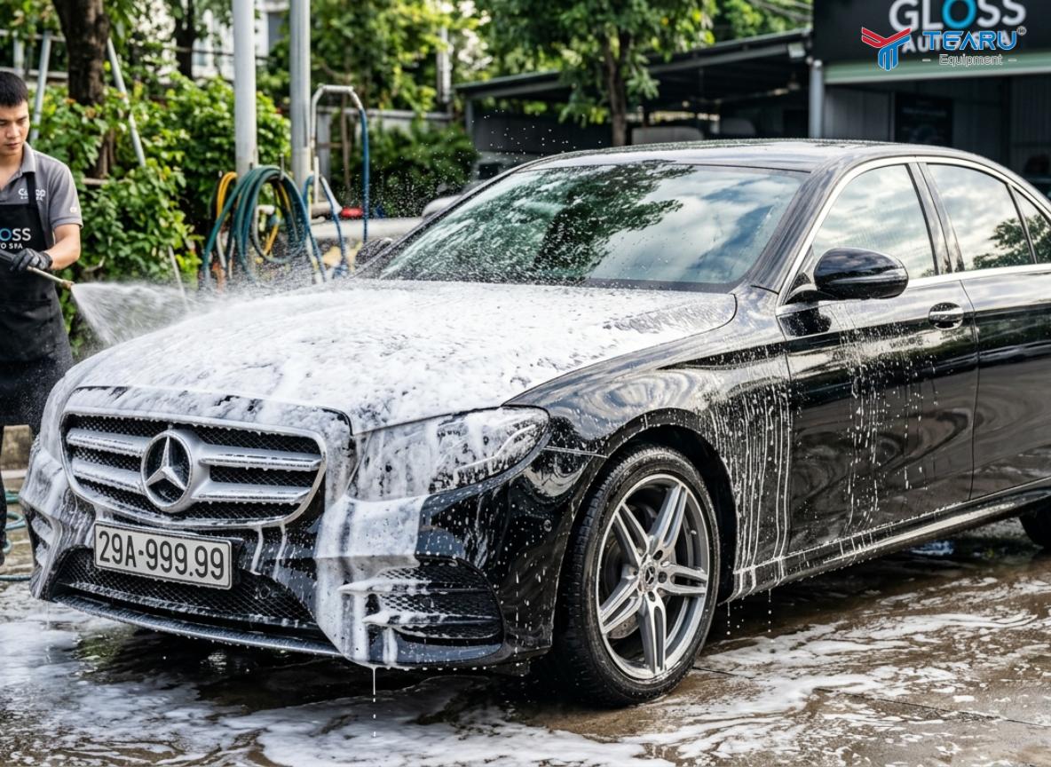 Cần rửa xe theo quy trình chuẩn để luôn giữ độ bóng cho xe ô tô màu đen