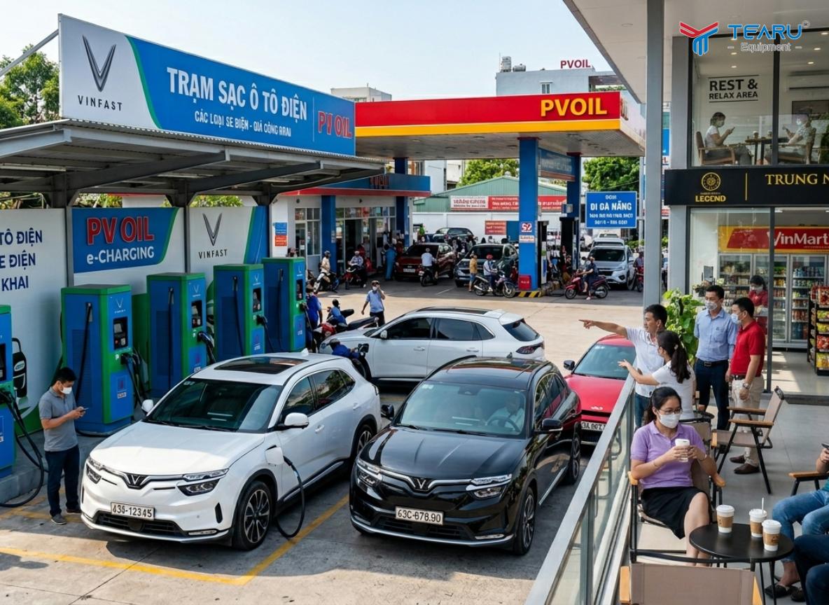 Ngoài ra có thể kết hợp với quán cafe để khách hàng có thể nghỉ chân đợi sạc xe