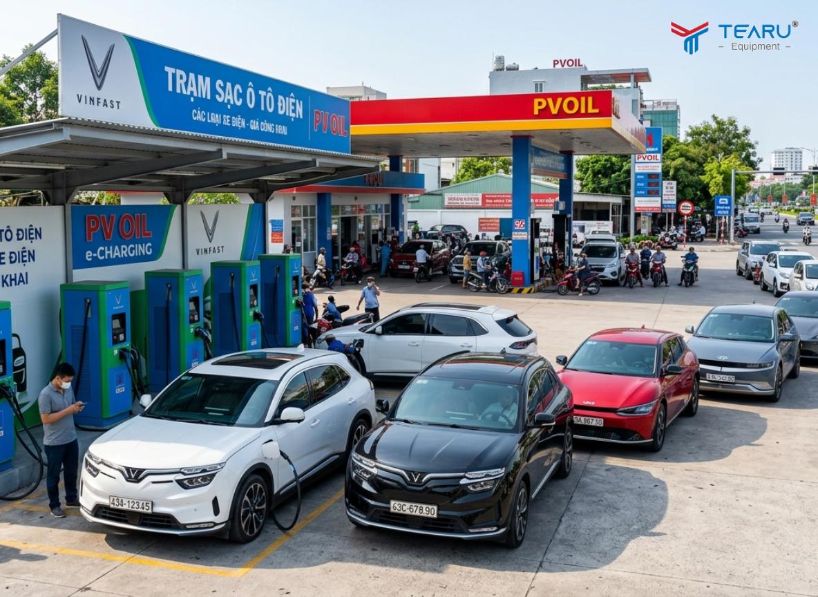 Kết hợp trạm sạc với cây xăng giúp tối ưu hóa không gian
