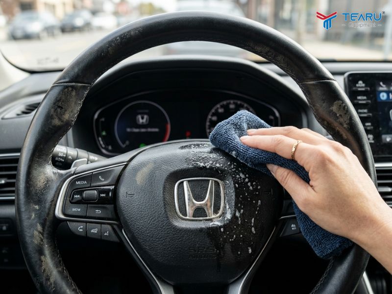 Những Vị Trí Trên Ô Tô Dễ Tích Tụ Vi Khuẩn Nhất Và Cách Vệ Sinh Hiệu Quả 1 Vô lăng là vị trí thường xuyên tiếp xúc với mồ hôi tay nên cần được vệ sinh thường xuyên