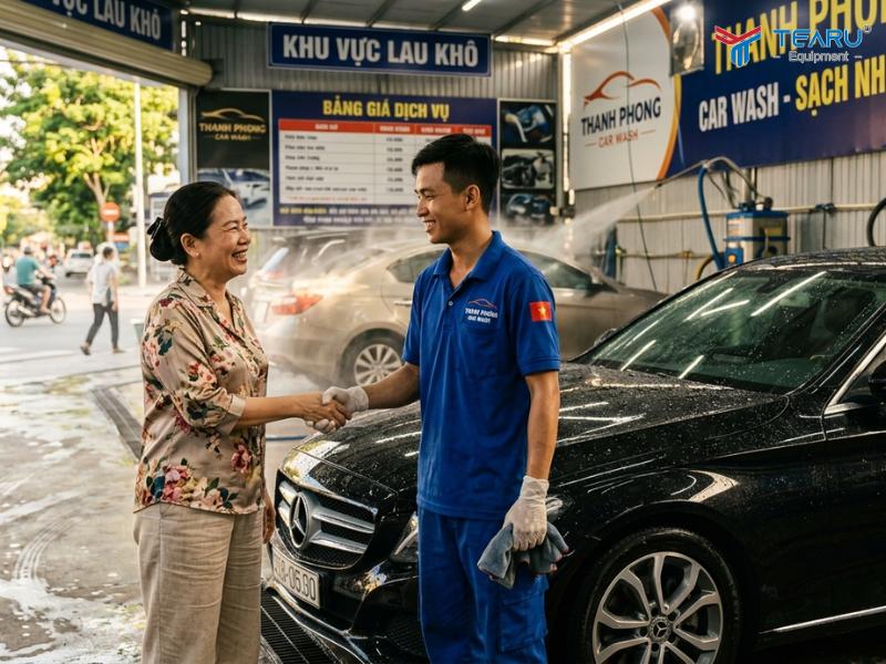 Khách hàng hải lòng sẽ giới thiệu thêm nhiều khách hàng khác đến rửa xe