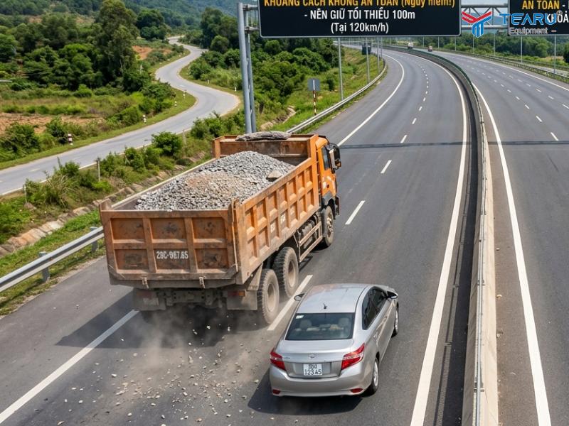 Mẹo Giữ Khoảng Cách An Toàn Khi Đi Sau Xe Tải Chở Đá, Cát 2 Không chạy song song xe tải trong thời gian quá lâu