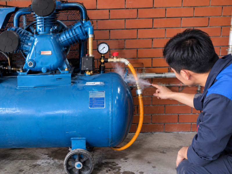 Máy nén khí nạp hơi chậm: những nguyên nhân cần kiểm tra 2 Rò rỉ khí tại đường ống và các đầu nối